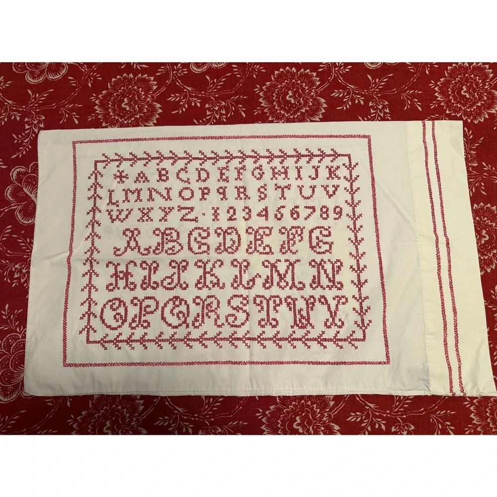 Vintage Ralph Lauren Sampler Standard Pillowcases 100% Cotton‎ Set of 2 USA RARE